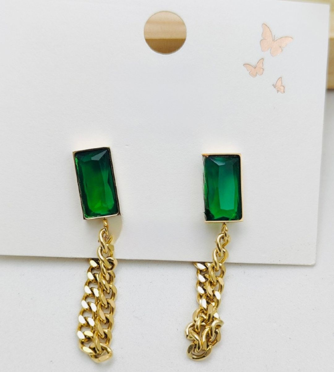 Emerald chain earrings