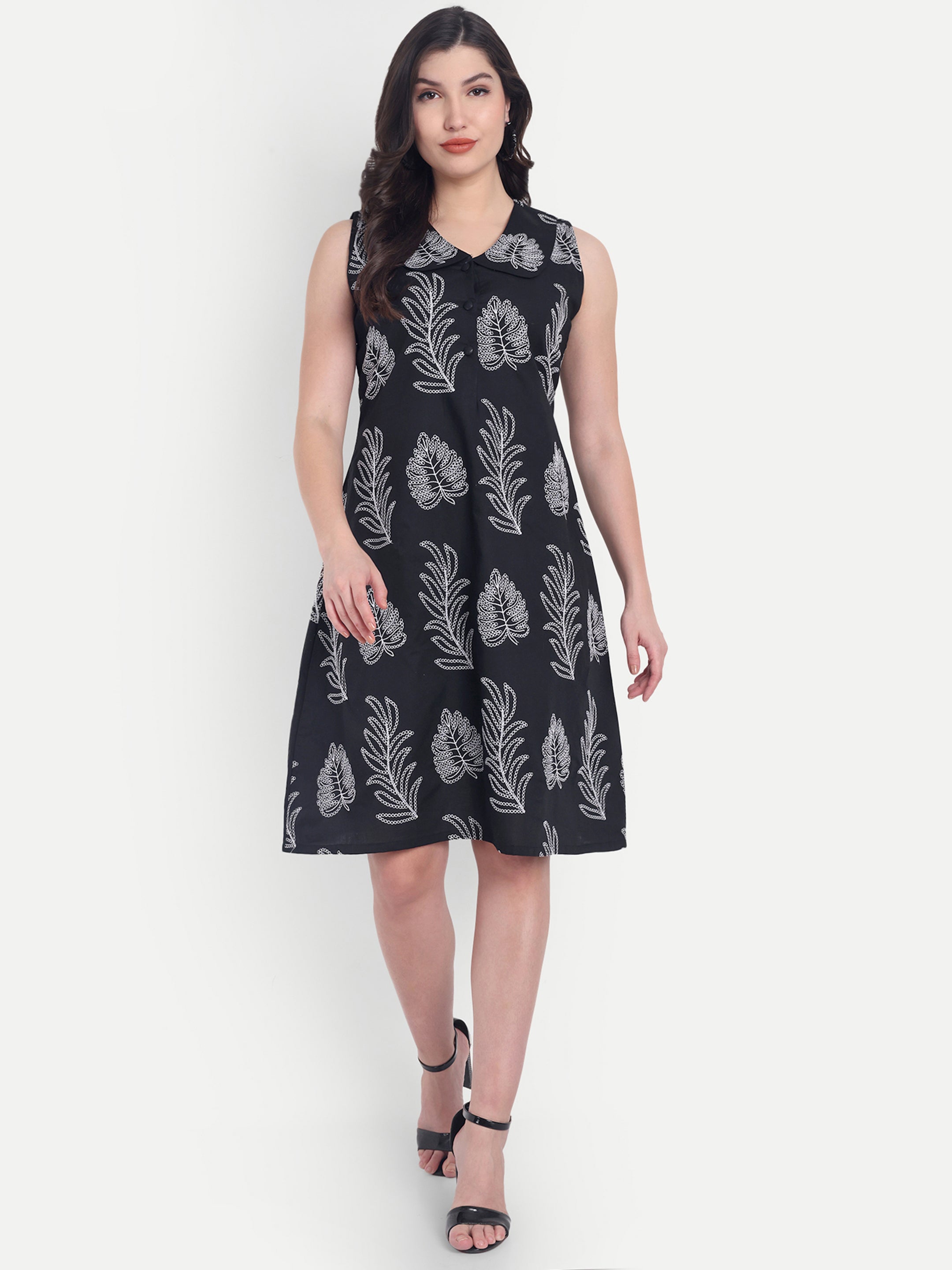 Black Floral A-Line Dress