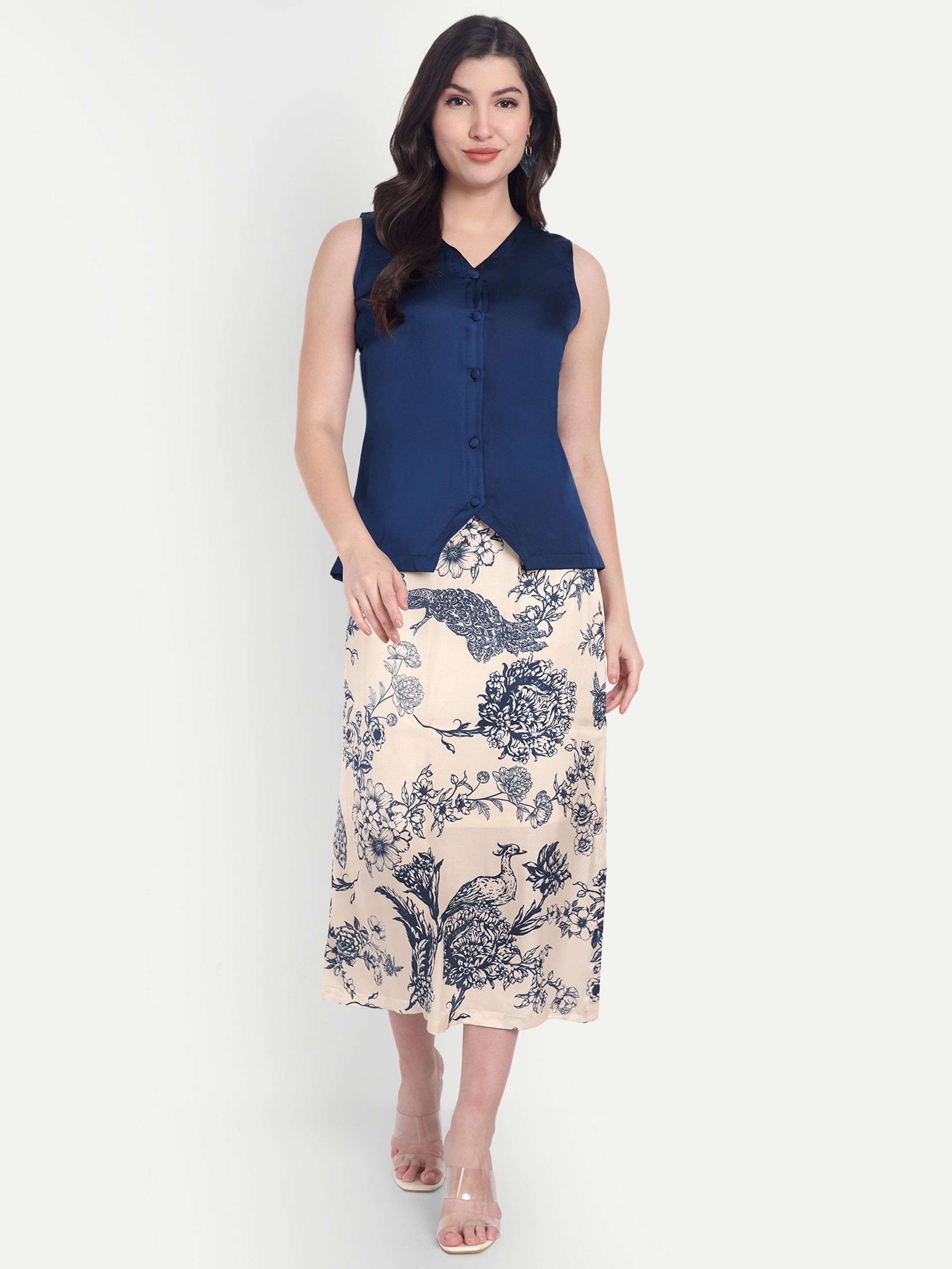 Blue & Blossom-Top Skirt