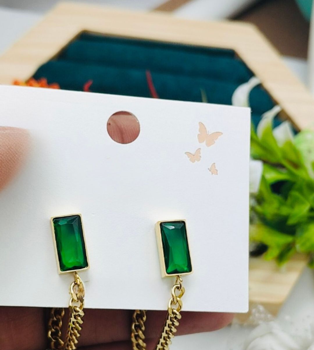Emerald chain earrings