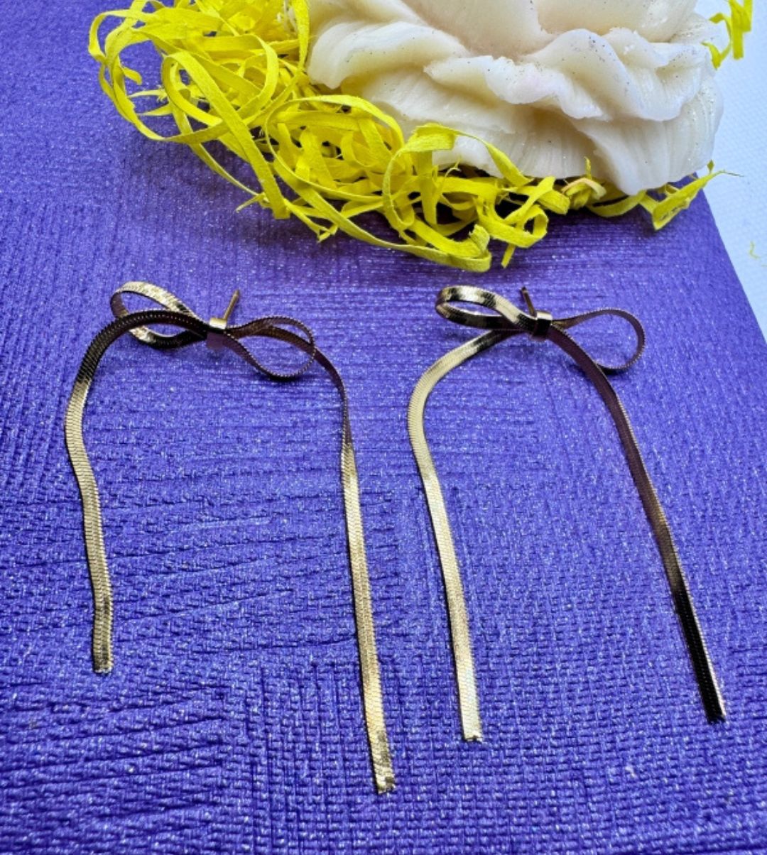 Bow Drop Golden Earrings