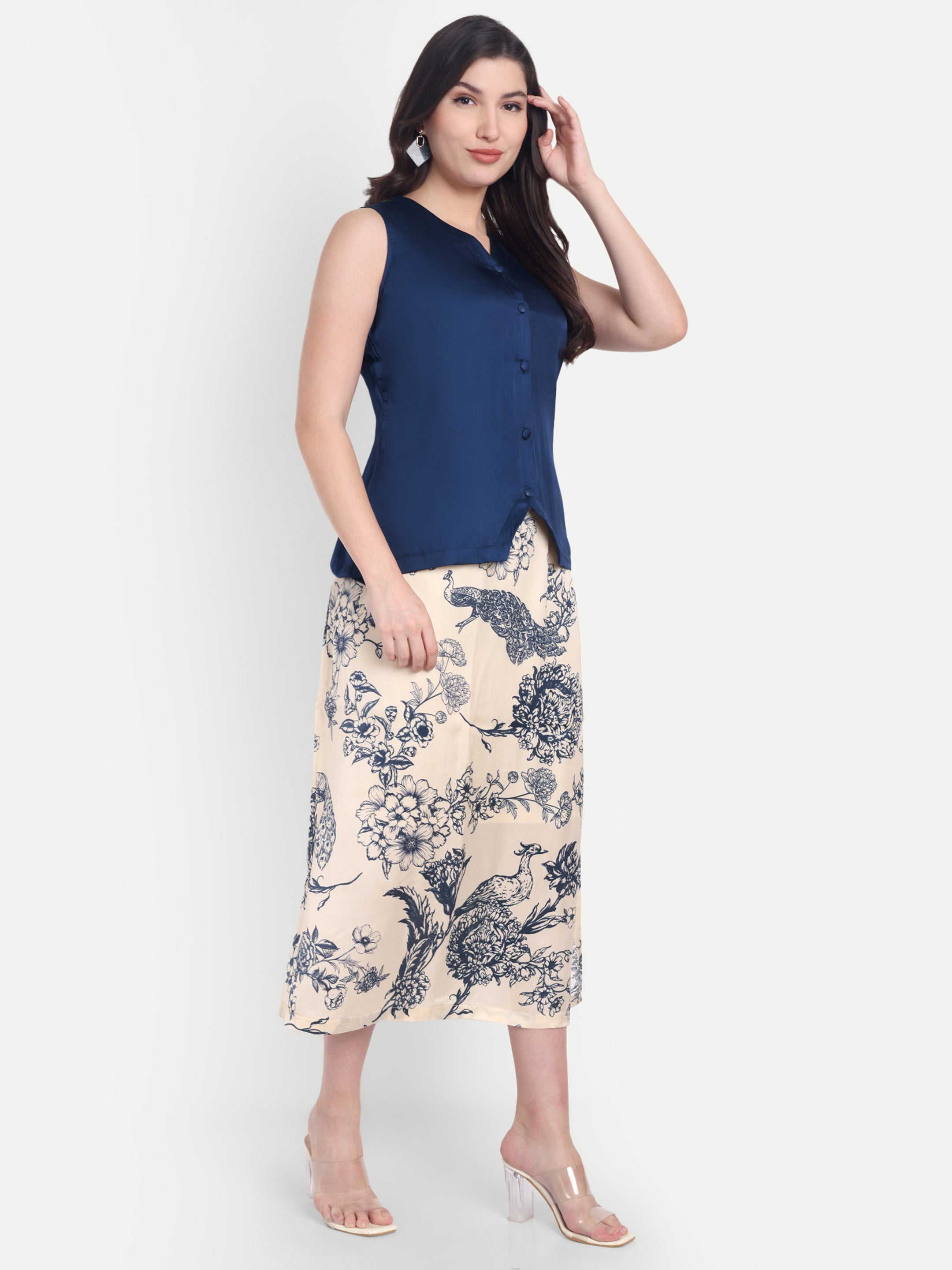 Blue & Blossom-Top Skirt