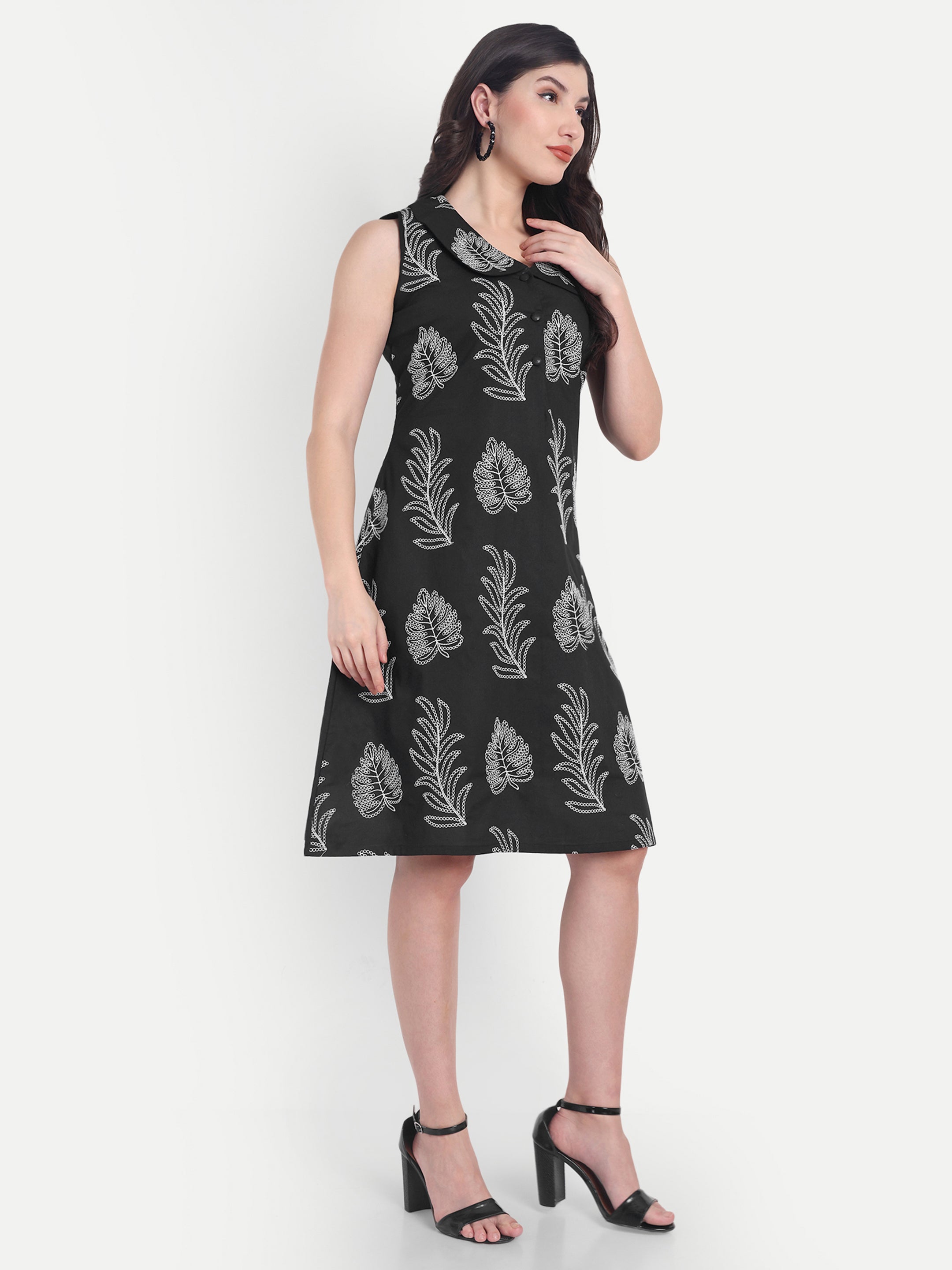 Black Floral A-Line Dress