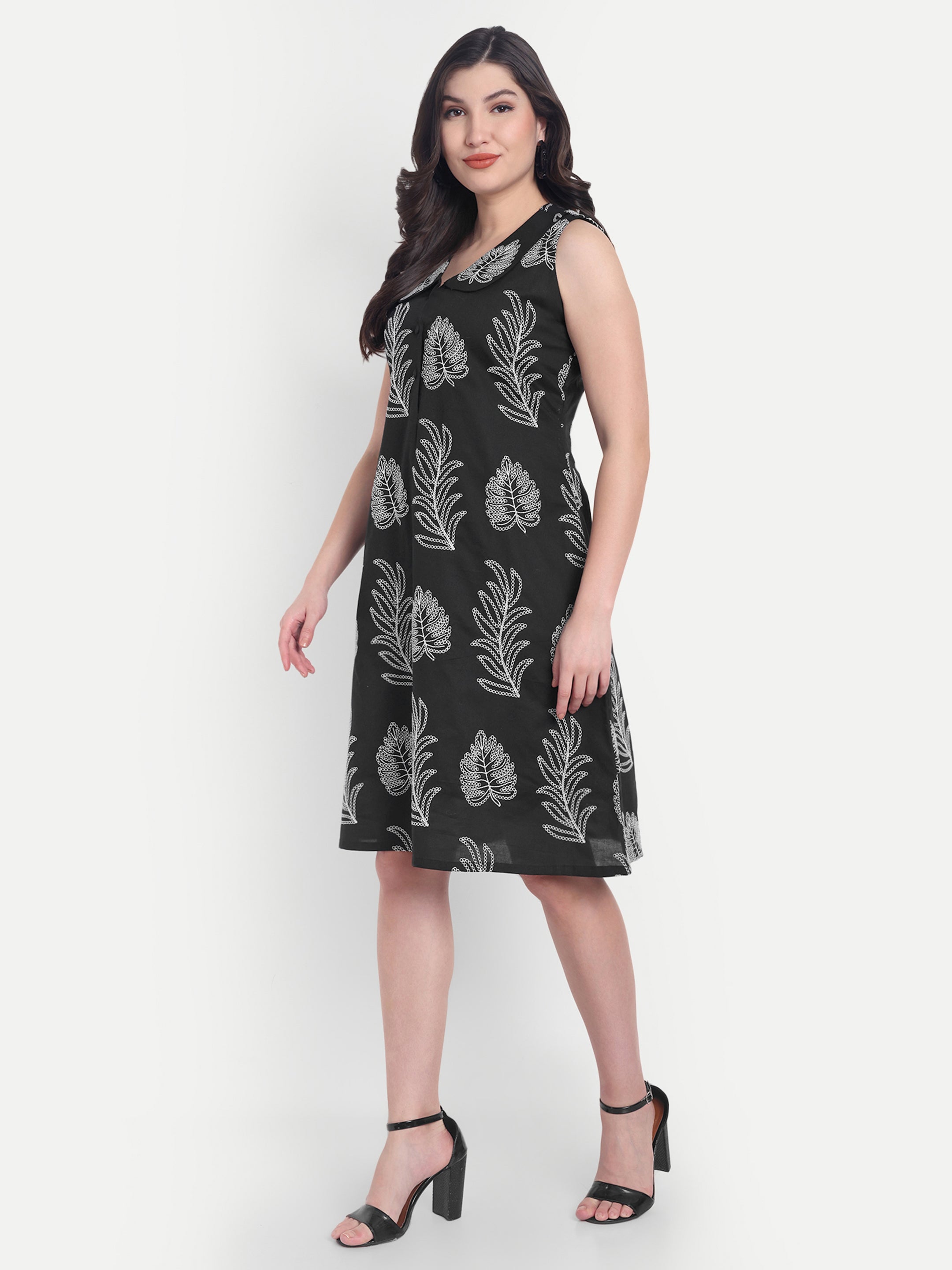 Black Floral A-Line Dress