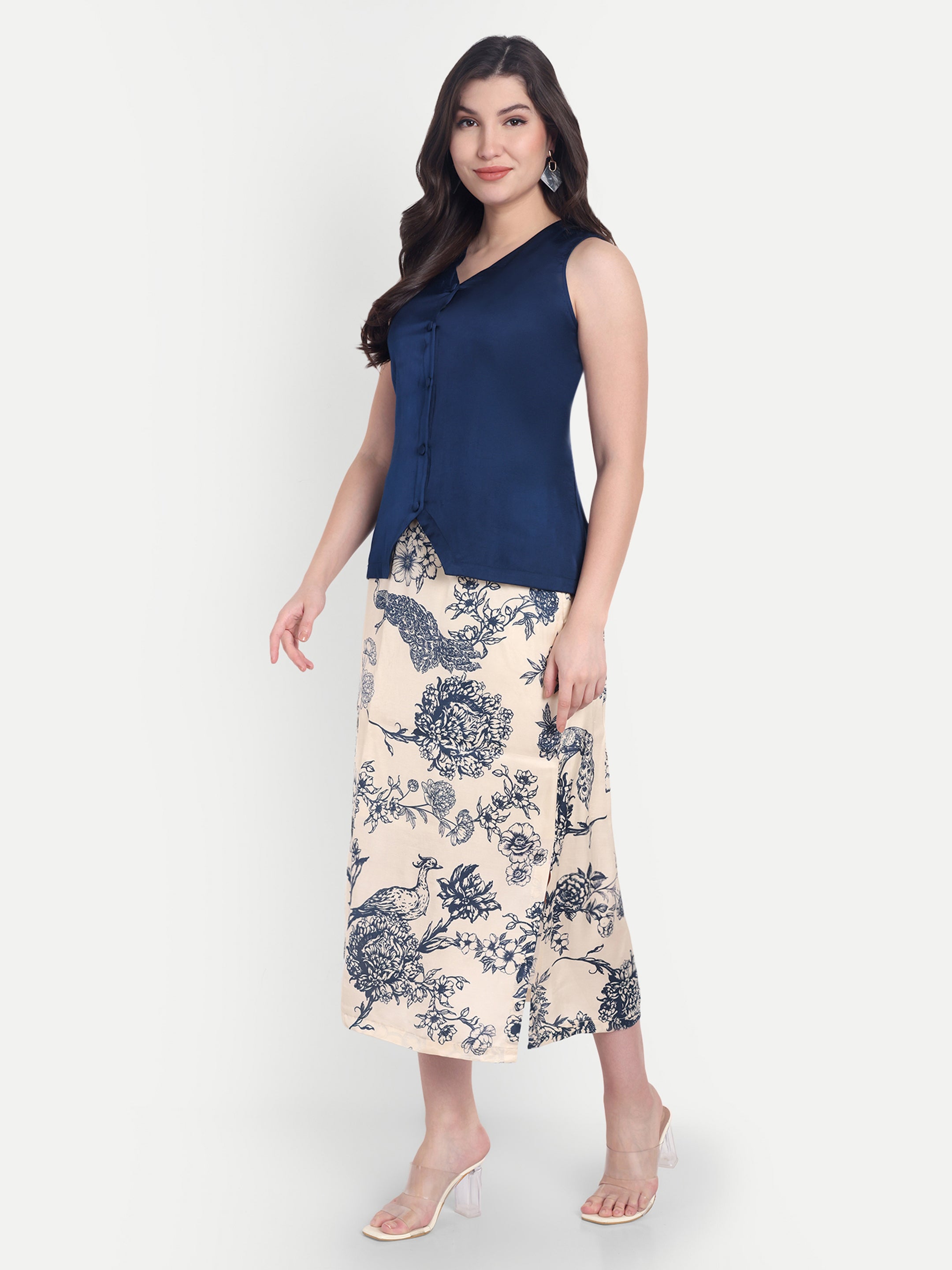 Blue & Blossom-Top Skirt