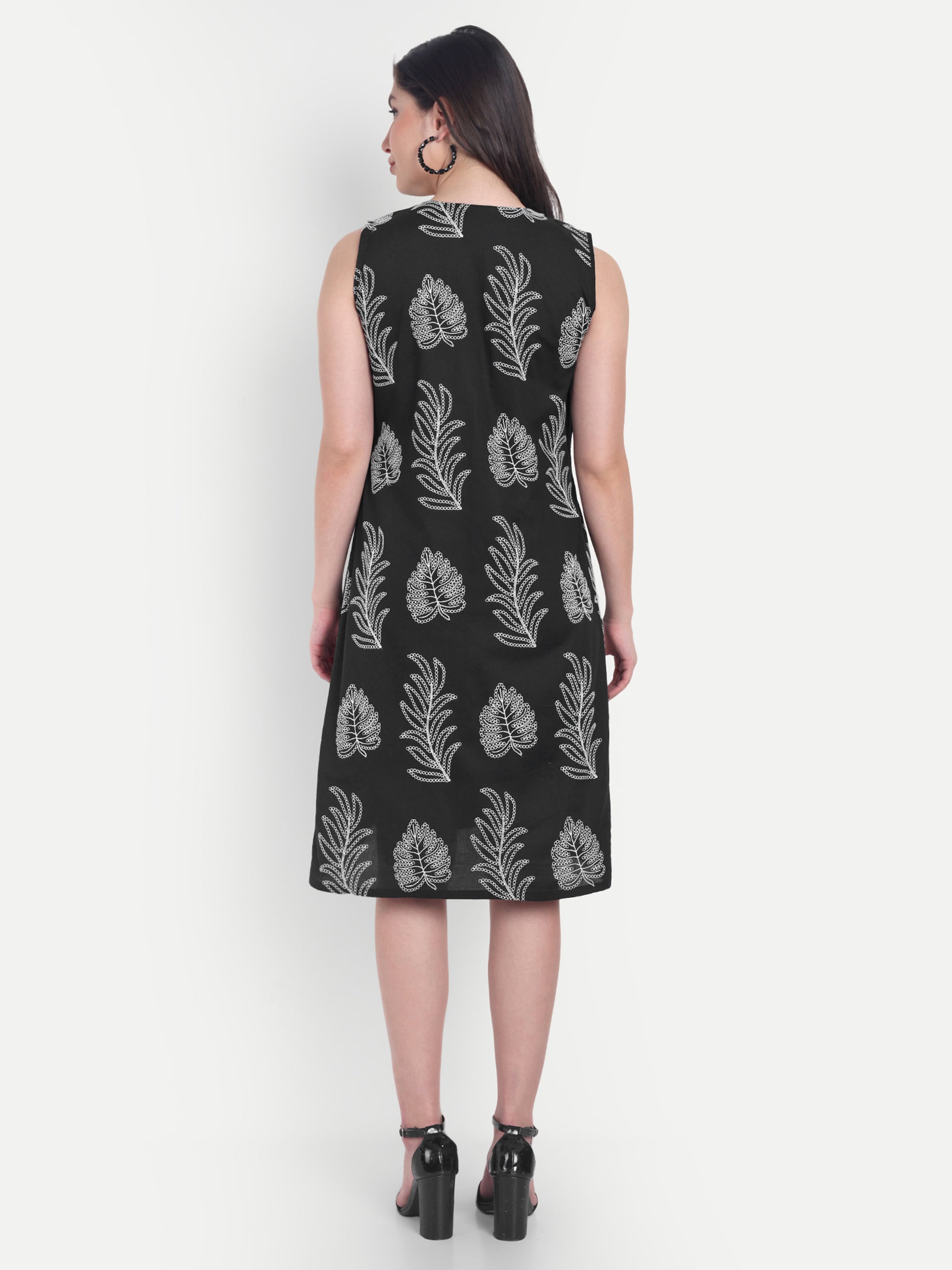 Black Floral A-Line Dress
