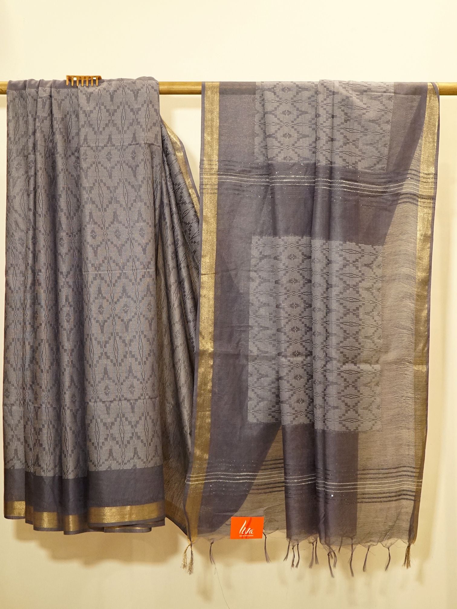 Grey & Gold fusion Saree