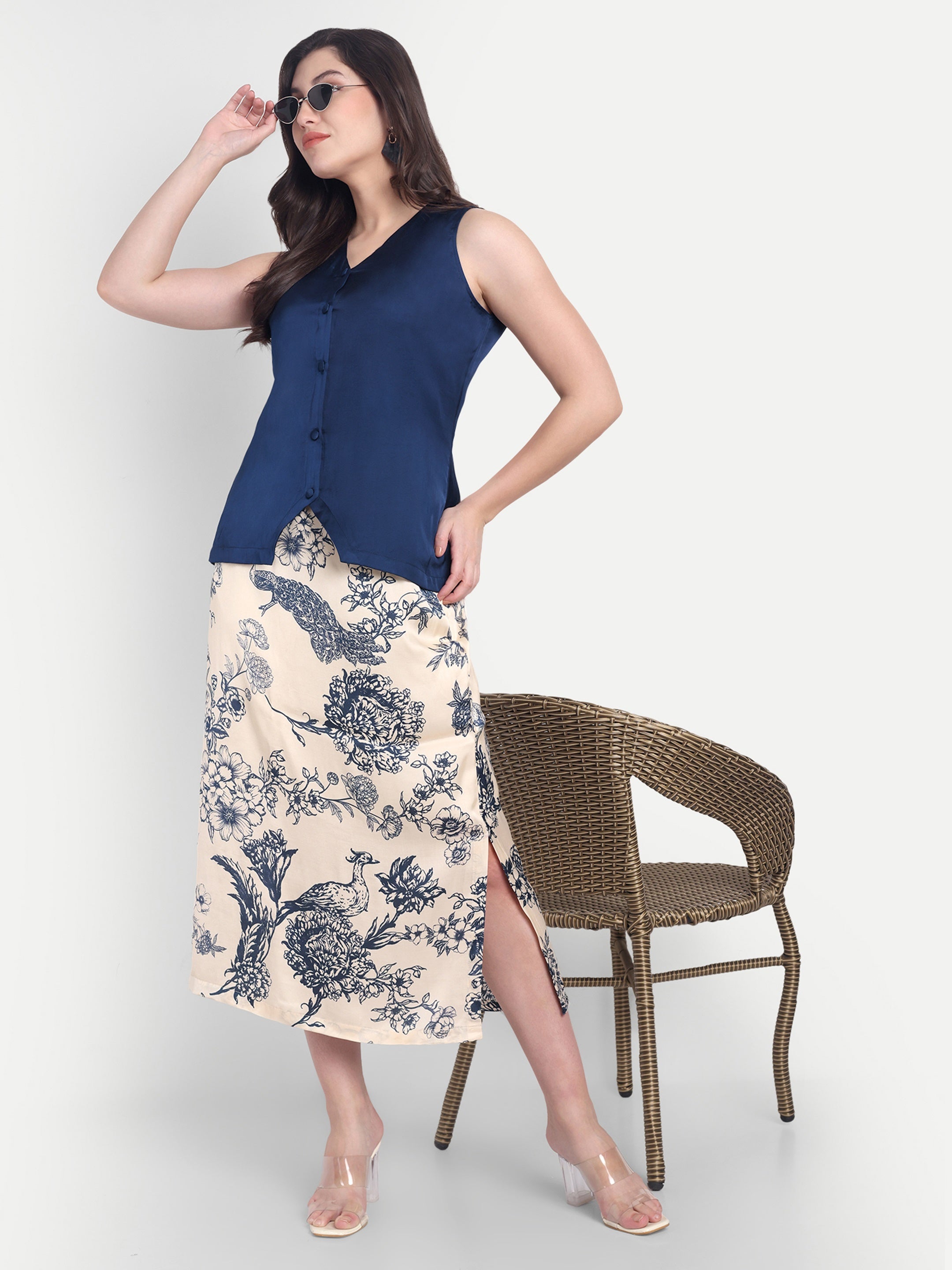 Blue & Blossom-Top Skirt