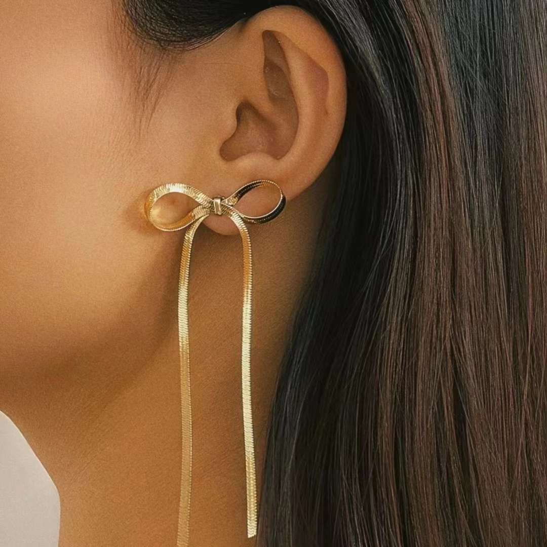 Hanging Bow Hoop Earrings