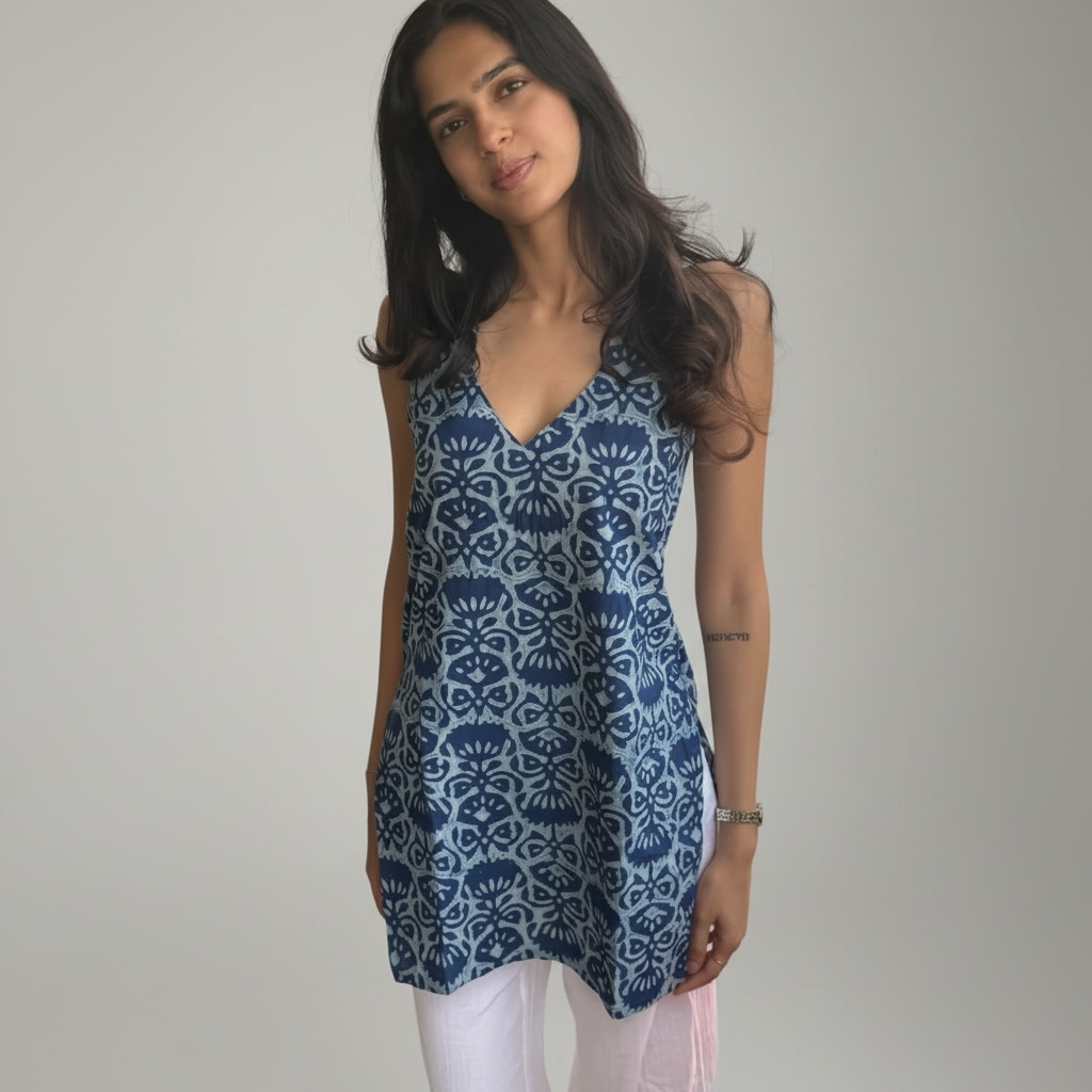 Indigo Handblock Cotton Top